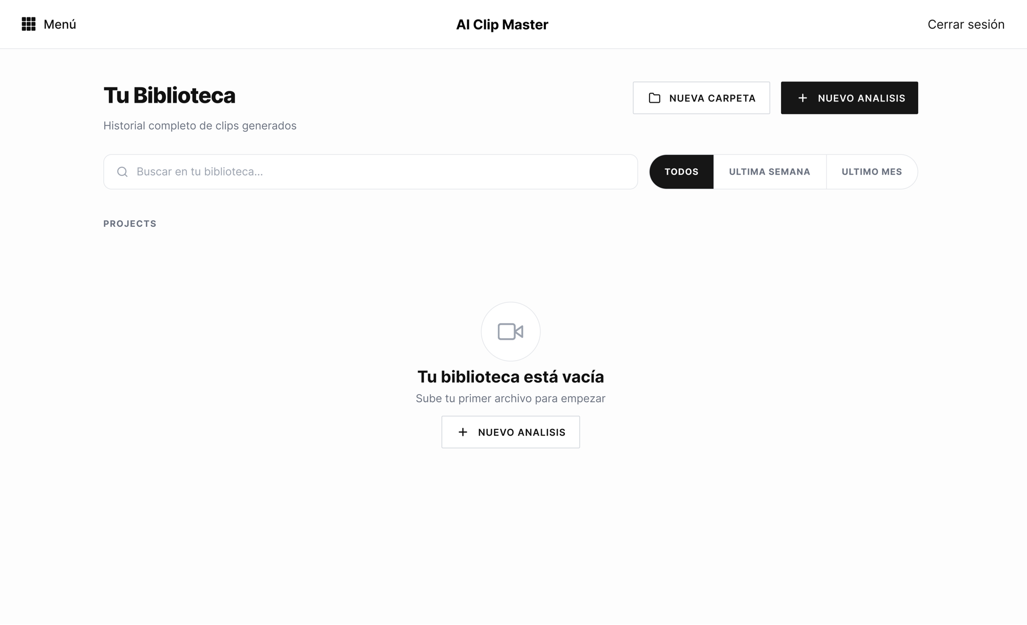 Empty library — a single call to action to upload the first video