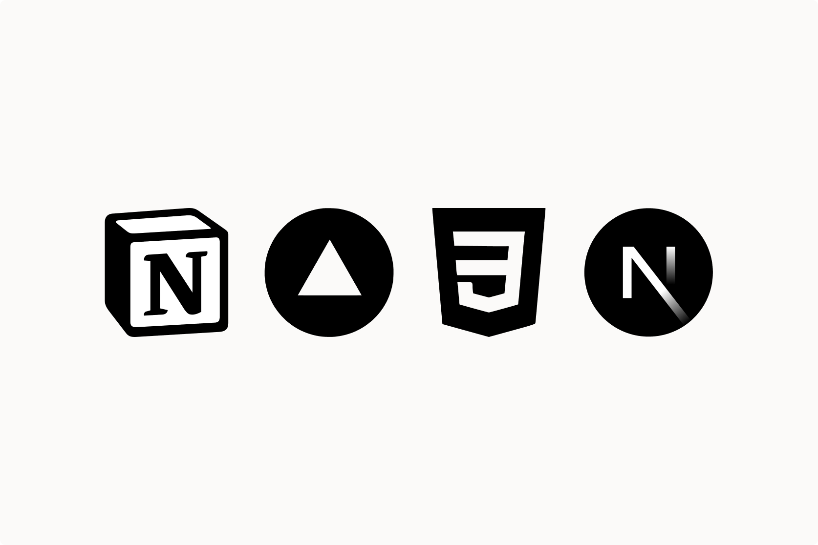 Tech stack logos — Notion, Vercel, Next.js, CSS