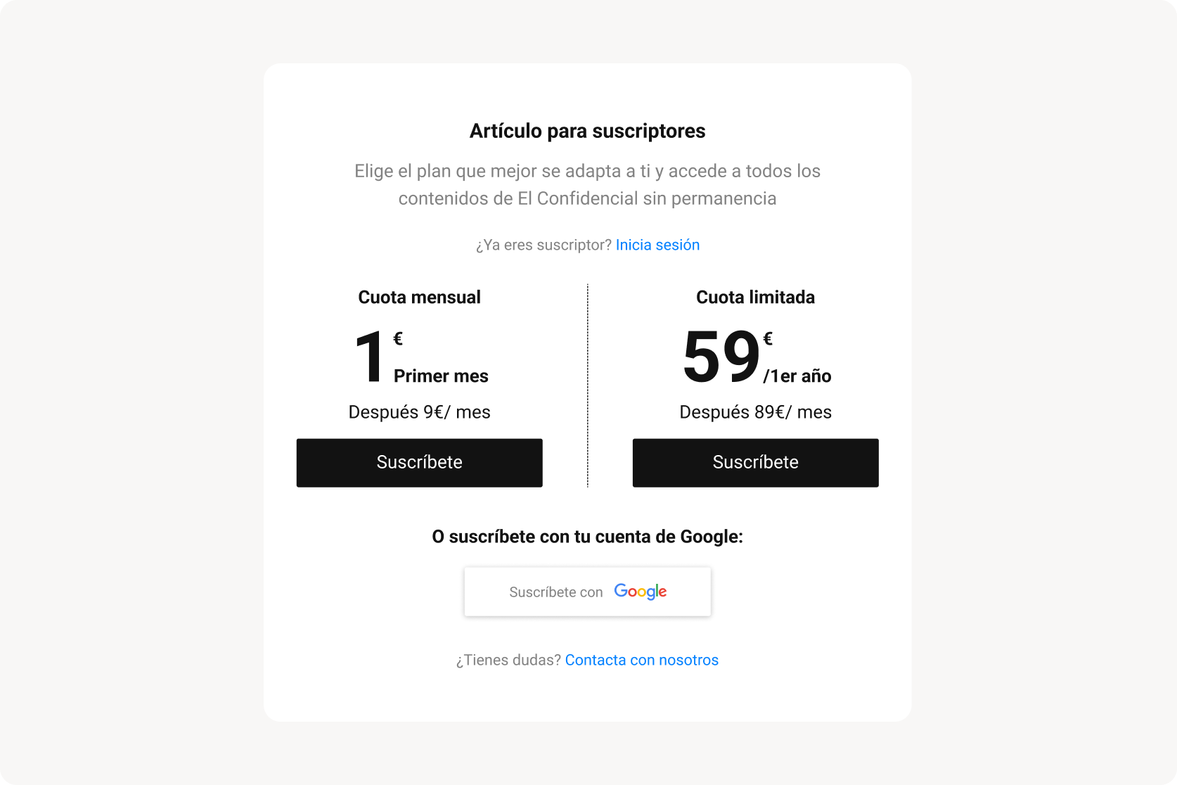 Baseline version of El Confidencial paywall before redesign