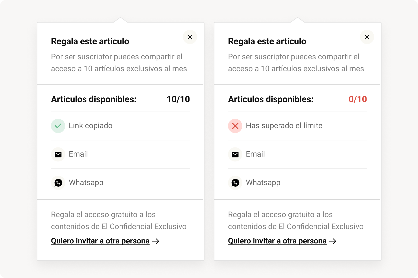 Visual counter showing remaining shares