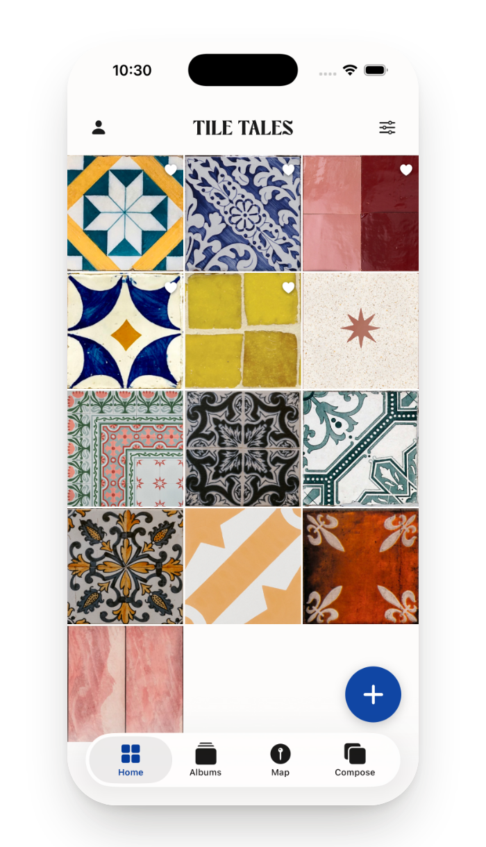 Tile Tales running on iPhone, showing the collection