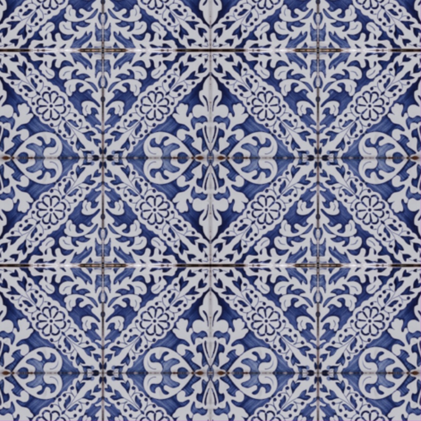 Blue Floral Delft book-matched into a mirror pattern