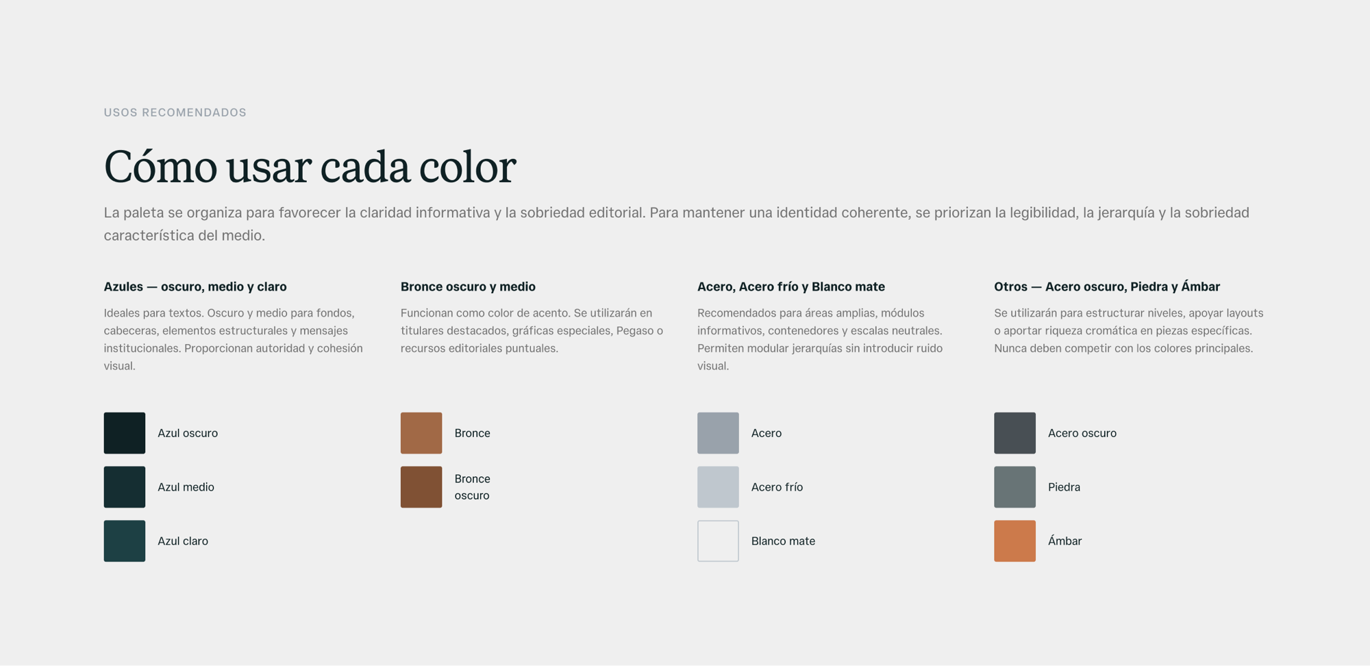 EC color palette — each color with its written role