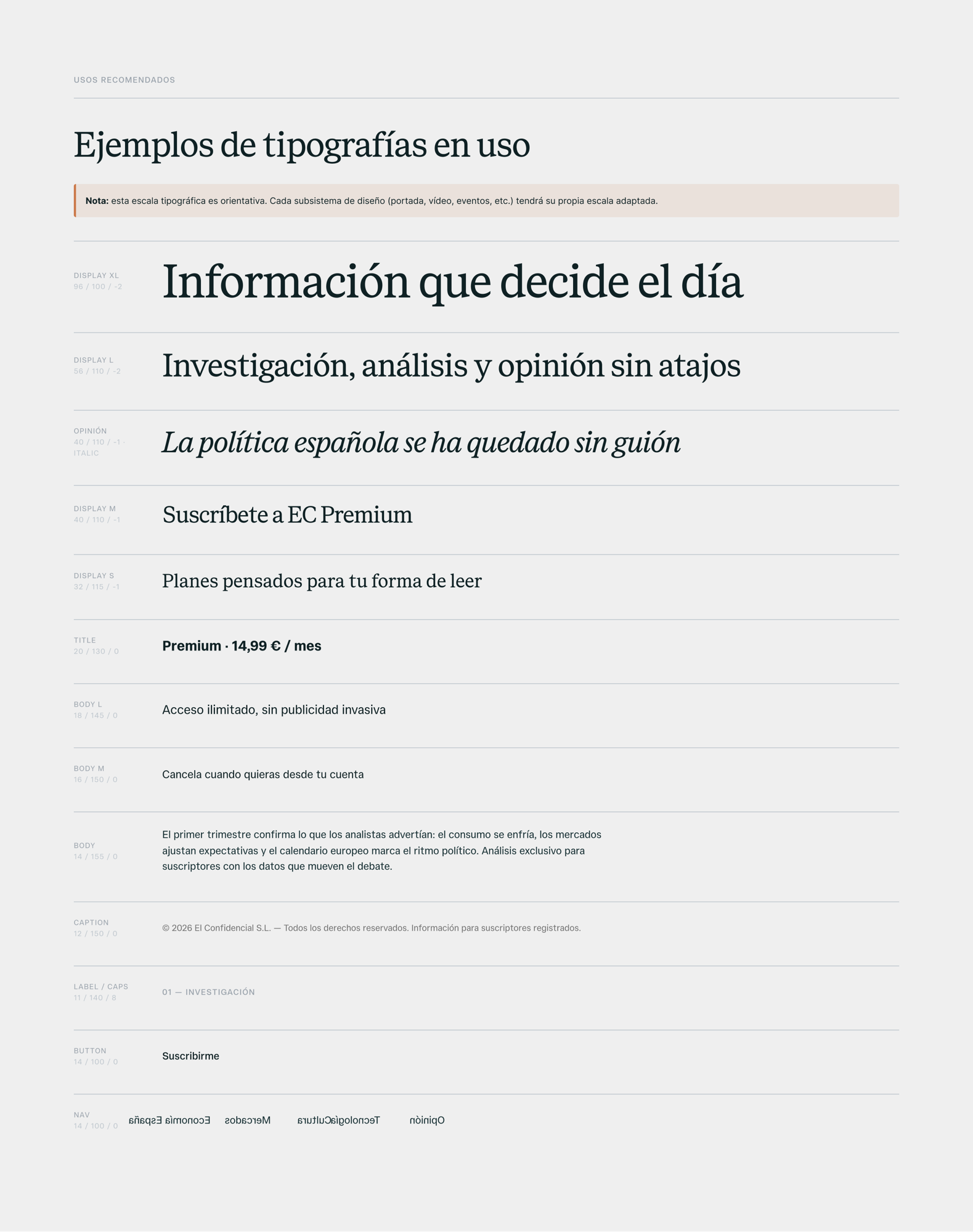 EC typographic scale — display to caption, with real content examples